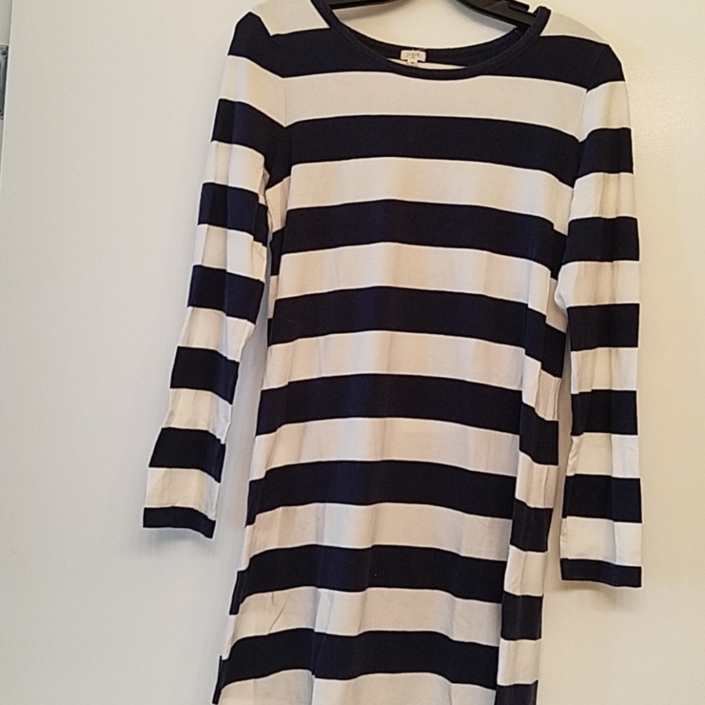 J. Crew navy and white striped t shirt dress